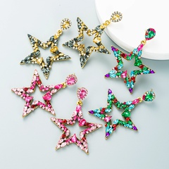 Retro fashion color diamond series alloy diamond rhinestone five-pointed star earrings female exaggerated net red earrings earrings