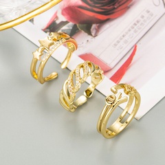 fashion gold-plated copper inlaid zircon geometric creative LOVE letter ring simple personality index finger ring accessories