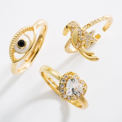 bijoux fantaisie anneau d'ouverture d'oiseau en forme de coeur cuivre plaqué or anneau de queue de hip-hop en zircone micro-incrustée