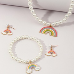 Fashion Rainbow Pearl Necklace Bracelet Earring Set
