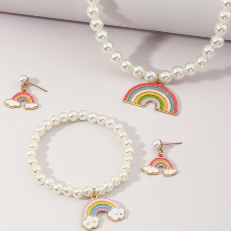 Conjunto de aretes de pulsera de collar de perlas de arco iris de moda's discount tags