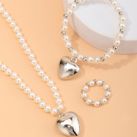 Conjunto de anillo de pulsera de collar colgante de amor de electrochapado de moda's discount tags