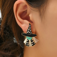 exaggerated alloy diamond-studded Halloween witch earrings retro oil dripping character style earrings earrings