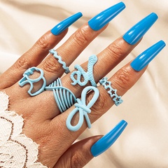 new jewelry blue snake-shaped knot six-piece ring bow open ring set