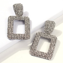 retro black geometric hollow diamond alloy earrings