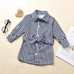 Baby Girl Long Sleeve Striped Shirt Dress Girls' Mid-Length Dress Shirt Autumn Leisure Amazon Children's Clothing New
