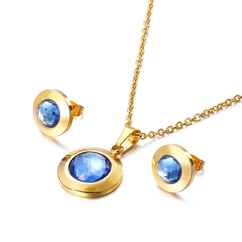 Mode neue runde Persnlichkeit Kristall Halskette Ohrringe Gold Set