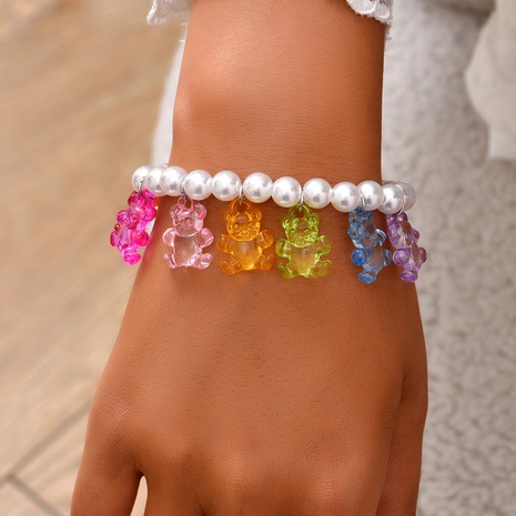 European and American fashion personality color bear imitation pearl bracelet's discount tags