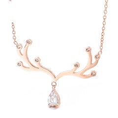 Valentine's Day Gift Korean Simple One Deer Have You Zircon-studded Stainless Steel Antler Drop Necklace Wholesale