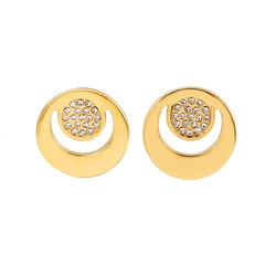 new fashion sweet stainless steel round hollow zircon earrings wholesale