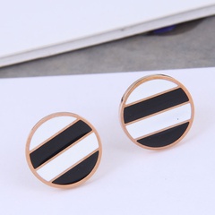 Korean fashion sweet OL simple geometric black and white stripes round temperament personality earrings