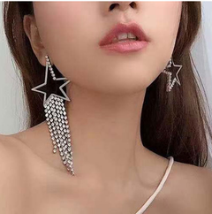 European and American fashion metal glittering five-pointed star rhinestone tassel asymmetrical exaggerated temperament stud earrings