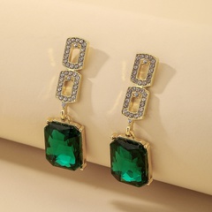 925 silver needle fashion retro emerald geometric rhinestone earrings European and American niche temperament earrings