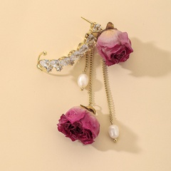 925 silver needle fashion zircon rhinestone pearl rose flower earrings ear bone clip integrated temperament earrings