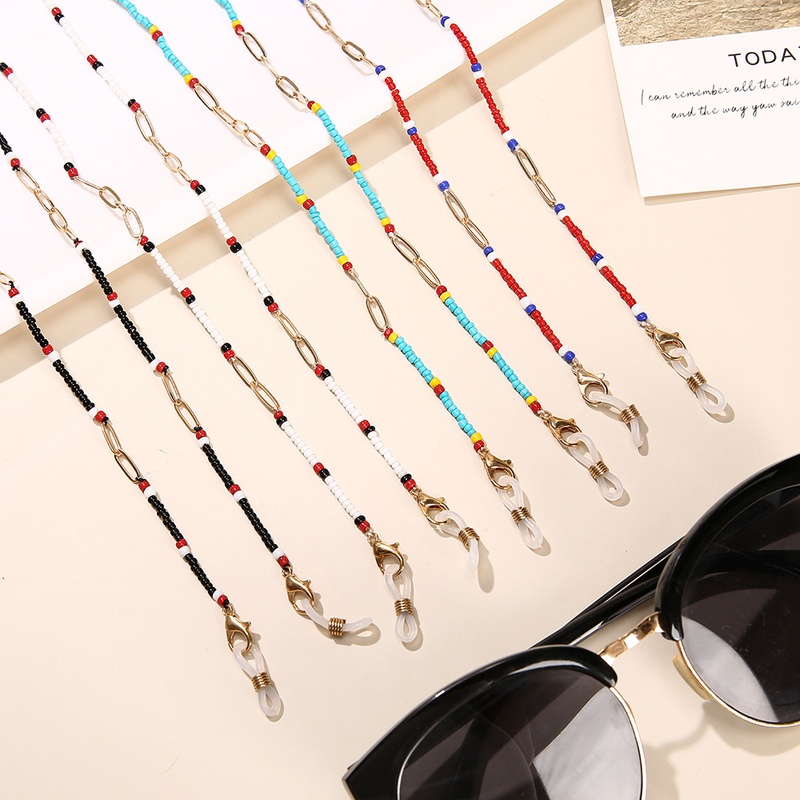new diy color matching rice bead glasses chain creative handmade metal glasses mask chain dualuse extension chain