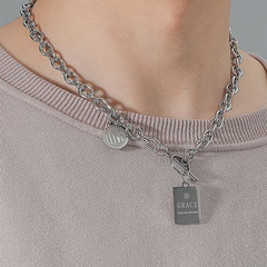 stainless steel hip-hop vintage sweater chain round square brand necklace personalized multi-layer clavicle chain