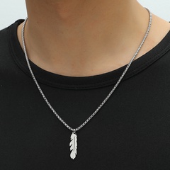 Fashion simple feather necklace personalized stainless steel leaf pendant cross-border jewelry