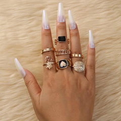 cross-border new ring set trend love dripping oil hollow pineapple ring 7-piece combination ring