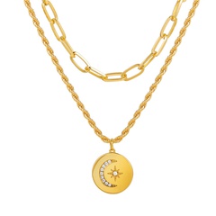 collier multicouche à empilement créatif collier étiquette de lune ronde pendentif à double empilement plaqué or transfrontalier
