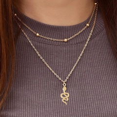cross-border new snake pendant necklace creative personality alloy bead chain double clavicle sweater chain