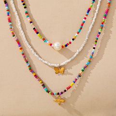Bohemian Cross-border Creative Butterfly Pendant Color Rice Bead Short Pearl Pendant Necklace 3-Piece Set