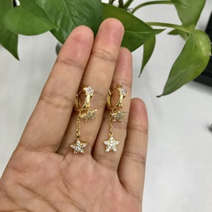 Korean version diamond-studded star asymmetric earrings creative personality five-pointed star zircon long tassel ear buckle