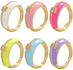 Foreign trade oil drip enamel ring opening adjustable ring round diamond ring DIY cross-border jewelry accessories