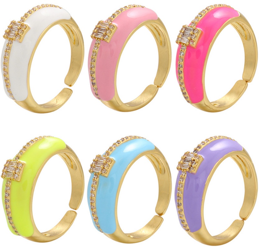 Foreign trade oil drip enamel ring opening adjustable ring round diamond ring DIY crossborder jewelry accessories