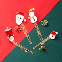 Serie navideña aleación color aceite que gotea Santa Claus muñeco de nieve broche de cadena borla hebilla accesorios navideños