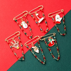 Navidad Aleación Pin Color Goteo Aceite Santa Elk Muñeco de nieve Broche Borla Accesorios de moda
