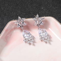 Brass material electroplated real white gold large zircon inlaid classic fashion earrings