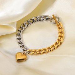 18K fashion stainless steel chain Cuban flat chain stitching heart-shaped bracelet wholesale nihaojewelry
