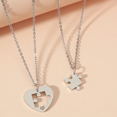 fashion simple stainless steel puzzle heart shaped necklace wholesale nihaojewelry