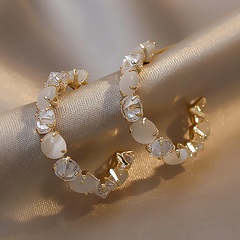 simple rhinestone opal C-shaped earrings wholesale Nihaojewelry