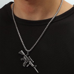 2021 European and American personality hip hop rock stainless steel gun pendant men's necklace