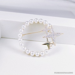 fashion simple star pearl brooch style copper inlaid zircon corsage wholesale nihaojewelry