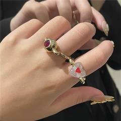 European and American New Retro Geometric Cat's Paw-Type Gold-Plated Ring Ins Cold Ruby Diamond-Embedded Lovely Ring