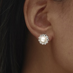 Aretes de cobre con perlas de diamantes de imitación para mujer