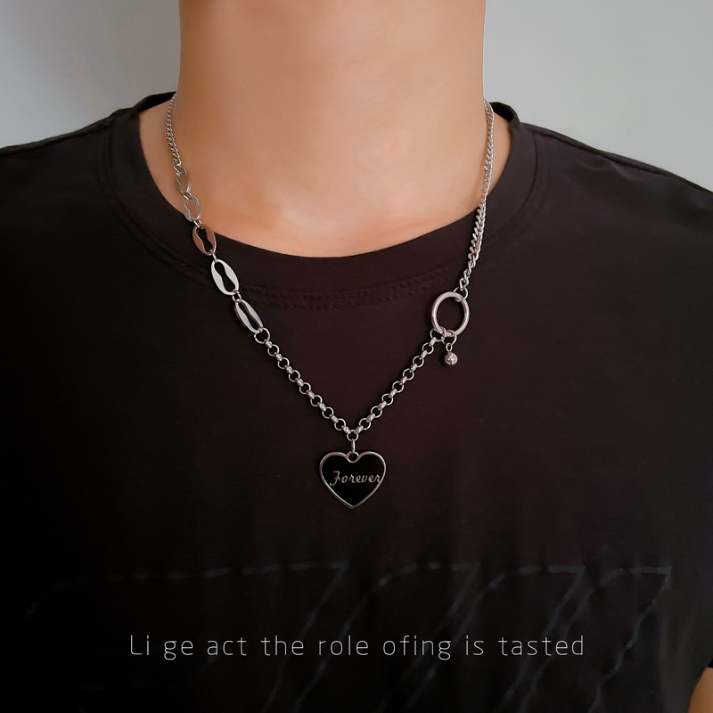 Creative love stainless steel necklace colorless sweater chain simple splicing necklace jewelry cool trendy personality