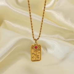 European and American the same 18K gold rectangular three-dimensional embossed diamond flower pendant necklace jewelry
