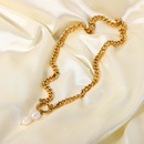 European and American Stainless Steel 18K Gold Stainless Steel Pearl Pendant Spring Clasp Cuban Chain Necklacepicture8