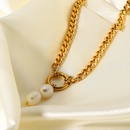 European and American Stainless Steel 18K Gold Stainless Steel Pearl Pendant Spring Clasp Cuban Chain Necklacepicture10