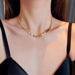 Korean version of titanium steel small square clavicle chain 18k gold personality snake bone necklace