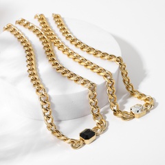 Punk-Stil 14k Edelstahl vergoldeter Hip-Hop-Schmuck verdickte schwarze Edelsteine kubanische Halskette Damen Halskette Schmuck