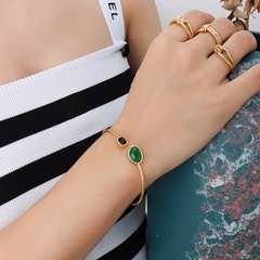 retro green black agate titanium steel bracelet wholesale nihaojewelry