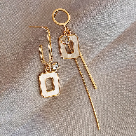 fashion asymmetrical square tassel alloy diamond earrings wholesale Nihaojewelry's discount tags
