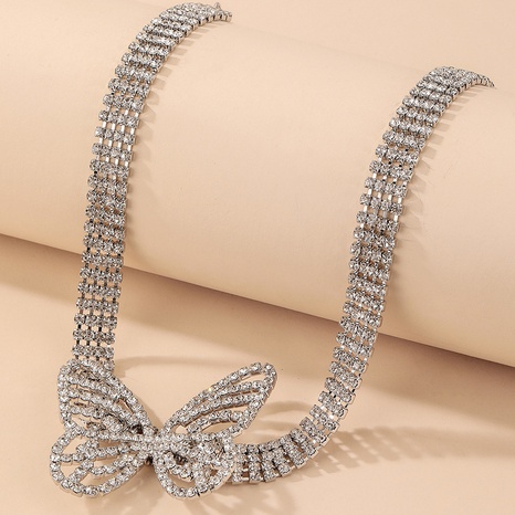 rhinestone butterfly thick chain korean style short necklace wholesale jewelry Nihaojewelry's discount tags
