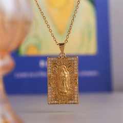 copper inlaid zircon Virgin Mary portrait pendant necklace wholesale jewelry Nihaojewelry