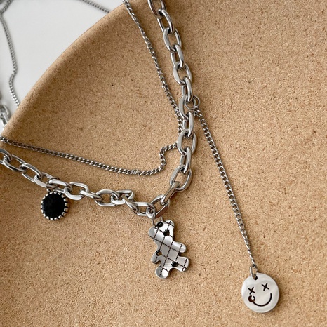 double-layer bear smiley face hip-hop style necklace wholesale jewelry Nihaojewelry's discount tags