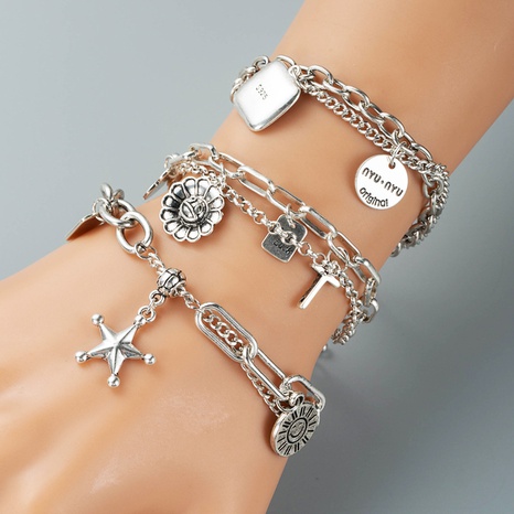 five-pointed star sunflower square pendant titanium steel bracelet wholesale nihaojewelry's discount tags